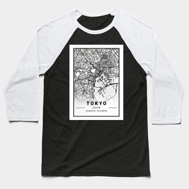 Tokyo Light City Map Baseball T-Shirt by tienstencil